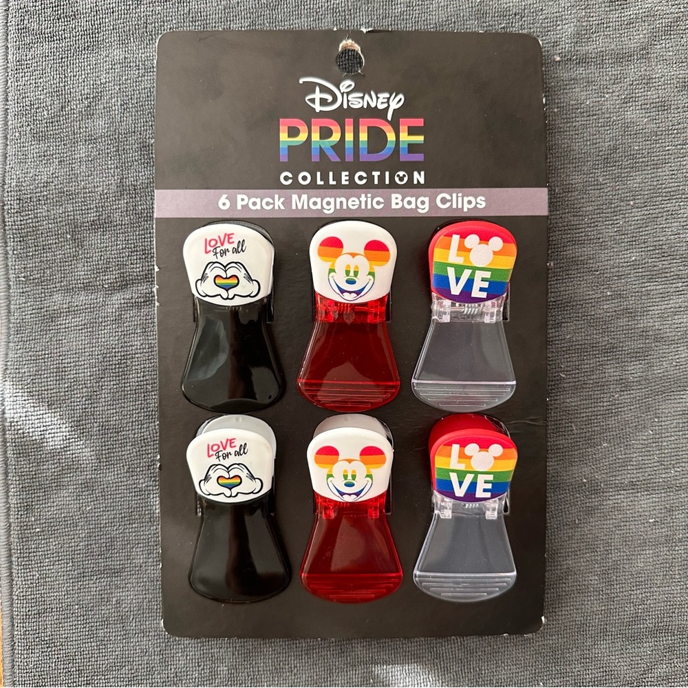Disney Mickey Mouse Pride Collection Six Pack Magnetic Bag Clips BRAND NEW!